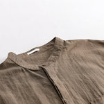 Buddha Stones Summer Casual Tang Style Mandarin Collar Half Buttons Solid Men's Short Sleeve Shirts With Decorative Pocket