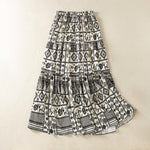 Buddha Stones Summer Bohemian Casual Black Beige Geometric Floral Women's Skirt
