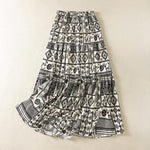 Buddha Stones Summer Bohemian Casual Black Beige Geometric Floral Women's Skirt