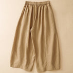 Buddha Stones Summer Casual Solid Elastic Waist Cropped Pants Women's Wide Leg Pants With Pockets