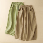 Buddha Stones Summer Casual Solid Elastic Waist Cropped Pants Women's Wide Leg Pants With Pockets