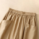 Buddha Stones Summer Casual Solid Elastic Waist Cropped Pants Women's Wide Leg Pants With Pockets