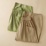 Buddha Stones Summer Casual Solid Elastic Waist Cropped Pants Women's Wide Leg Pants With Pockets