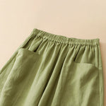 Buddha Stones Summer Casual Solid Elastic Waist Cropped Pants Women's Wide Leg Pants With Pockets