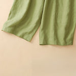 Buddha Stones Summer Casual Solid Elastic Waist Cropped Pants Women's Wide Leg Pants With Pockets