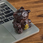 Buddha Stones Attract Wealth Lucky Cat Ebony Wood Carved Blessing Decoration