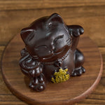 Buddha Stones Attract Wealth Lucky Cat Ebony Wood Carved Blessing Decoration