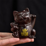 Buddha Stones Attract Wealth Lucky Cat Ebony Wood Carved Blessing Decoration
