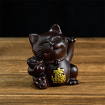 Buddha Stones Attract Wealth Lucky Cat Ebony Wood Carved Blessing Decoration