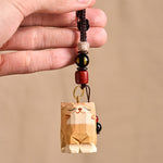 FREE Today: Peace and Calm Energy Hand Carved Wooden Cat Om Mani Padme Hum Keychains