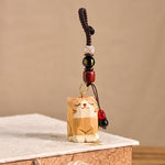 FREE Today: Peace and Calm Energy Hand Carved Wooden Cat Om Mani Padme Hum Keychains