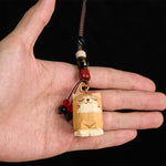 FREE Today: Peace and Calm Energy Hand Carved Wooden Cat Om Mani Padme Hum Keychains