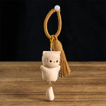 Buddha Stones Beech Wood Lucky Cat Handmade Tassel Keychains