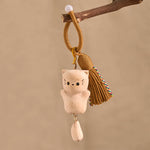 Buddha Stones Beech Wood Lucky Cat Handmade Tassel Keychains