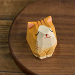 Buddha Stones Natural Texture Wood Orange Cat Hand-Carved Cute Animal Decor