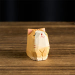 Buddha Stones Natural Texture Wood Orange Cat Hand-Carved Cute Animal Decor