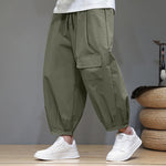 Buddha Stones Summer Casual Minimalist Drawstring Solid Capri Pants Men's Harem Pants With Pockets