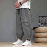 Buddha Stones Summer Casual Minimalist Drawstring Solid Capri Pants Men's Harem Pants With Pockets