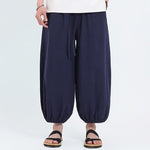 Buddha Stones Summer Tang Style Casual Drawstring Solid Cropped Pants Men's Harem Pants With Pockets