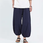 Buddha Stones Summer Tang Style Casual Drawstring Solid Cropped Pants Men's Harem Pants With Pockets