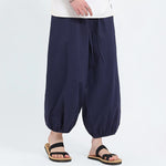 Buddha Stones Summer Tang Style Casual Drawstring Solid Cropped Pants Men's Harem Pants With Pockets