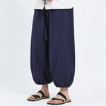 Buddha Stones Summer Tang Style Casual Drawstring Solid Cropped Pants Men's Harem Pants With Pockets