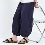 Buddha Stones Summer Tang Style Casual Drawstring Solid Cropped Pants Men's Harem Pants With Pockets