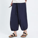 Buddha Stones Summer Tang Style Casual Drawstring Solid Cropped Pants Men's Harem Pants With Pockets
