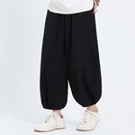 Buddha Stones Summer Tang Style Casual Drawstring Solid Cropped Pants Men's Harem Pants With Pockets