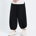 Buddha Stones Summer Tang Style Casual Drawstring Solid Cropped Pants Men's Harem Pants With Pockets