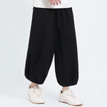 Buddha Stones Summer Tang Style Casual Drawstring Solid Cropped Pants Men's Harem Pants With Pockets