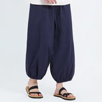 Buddha Stones Summer Tang Style Casual Drawstring Solid Cropped Pants Men's Harem Pants With Pockets