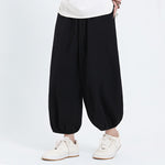 Buddha Stones Summer Tang Style Casual Drawstring Solid Cropped Pants Men's Harem Pants With Pockets