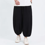 Buddha Stones Summer Tang Style Casual Drawstring Solid Cropped Pants Men's Harem Pants With Pockets