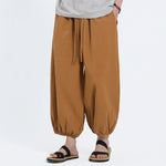 Buddha Stones Summer Tang Style Casual Drawstring Solid Cropped Pants Men's Harem Pants With Pockets