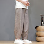 Buddha Stones Summer Casual Minimalist Drawstring Solid Cropped Pants Men's Tapered Pants With Pockets