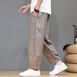 Buddha Stones Summer Casual Minimalist Drawstring Solid Cropped Pants Men's Tapered Pants With Pockets