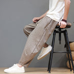 Buddha Stones Summer Casual Minimalist Drawstring Solid Cropped Pants Men's Tapered Pants With Pockets