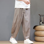 Buddha Stones Summer Casual Minimalist Drawstring Solid Cropped Pants Men's Tapered Pants With Pockets