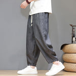 Buddha Stones Summer Casual Minimalist Drawstring Solid Cropped Pants Men's Tapered Pants With Pockets