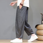 Buddha Stones Summer Casual Minimalist Drawstring Solid Cropped Pants Men's Tapered Pants With Pockets