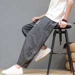 Buddha Stones Summer Casual Minimalist Drawstring Solid Cropped Pants Men's Tapered Pants With Pockets