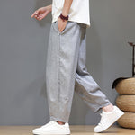 Buddha Stones Summer Casual Minimalist Drawstring Solid Cropped Pants Men's Tapered Pants With Pockets