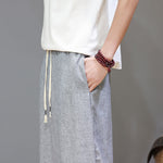 Buddha Stones Summer Casual Minimalist Drawstring Solid Cropped Pants Men's Tapered Pants With Pockets