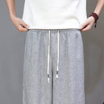 Buddha Stones Summer Casual Minimalist Drawstring Solid Cropped Pants Men's Tapered Pants With Pockets