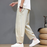 Buddha Stones Summer Casual Minimalist Drawstring Solid Cropped Pants Men's Tapered Pants With Pockets