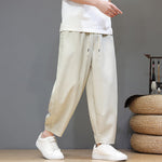 Buddha Stones Summer Casual Minimalist Drawstring Solid Cropped Pants Men's Tapered Pants With Pockets