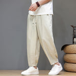Buddha Stones Summer Casual Minimalist Drawstring Solid Cropped Pants Men's Tapered Pants With Pockets