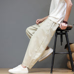 Buddha Stones Summer Casual Minimalist Drawstring Solid Cropped Pants Men's Tapered Pants With Pockets