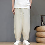 Buddha Stones Summer Casual Minimalist Drawstring Solid Cropped Pants Men's Tapered Pants With Pockets
